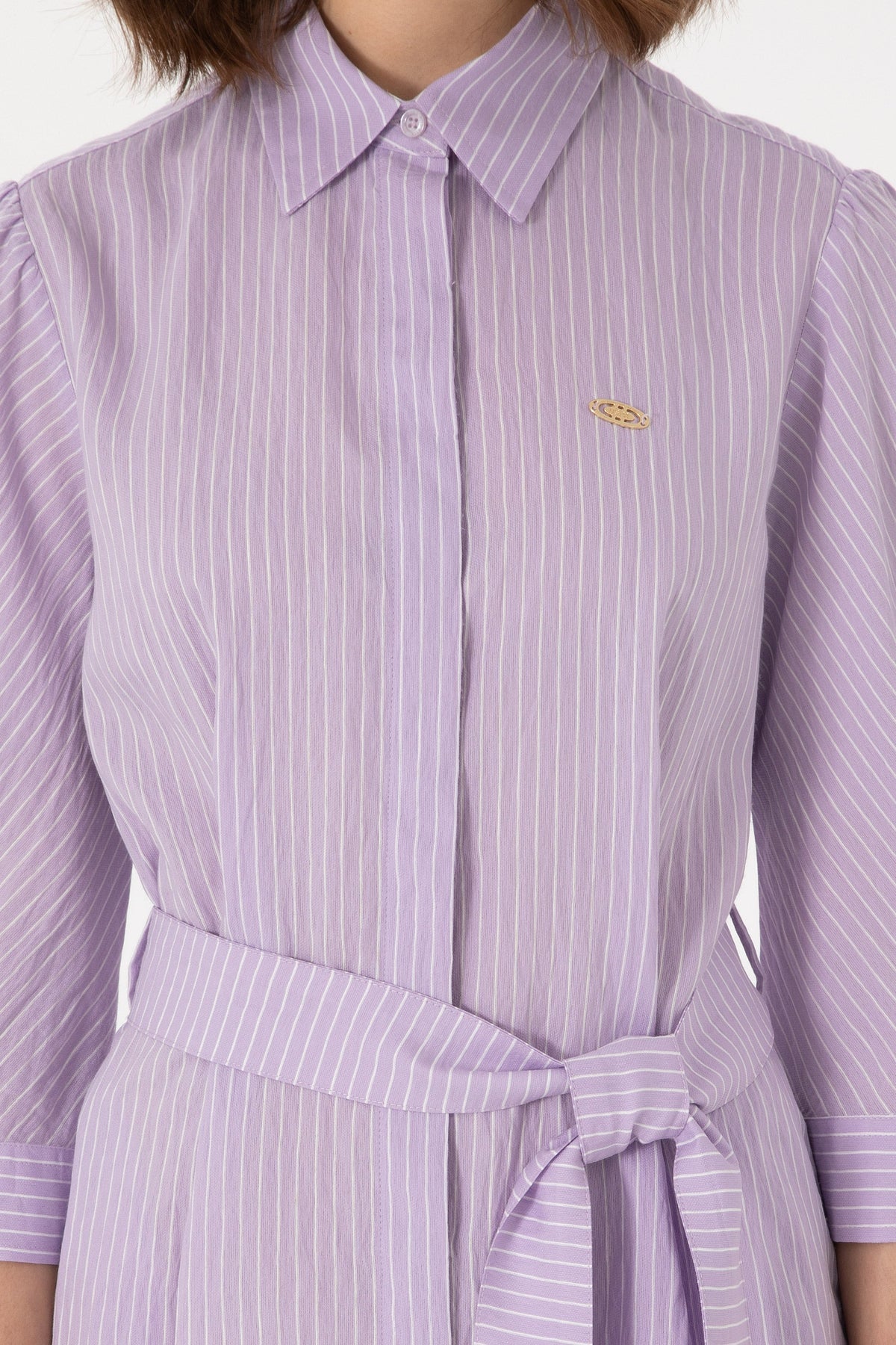 U.S. Polo Assn. lila ženska košuljasta haljina s pojasom