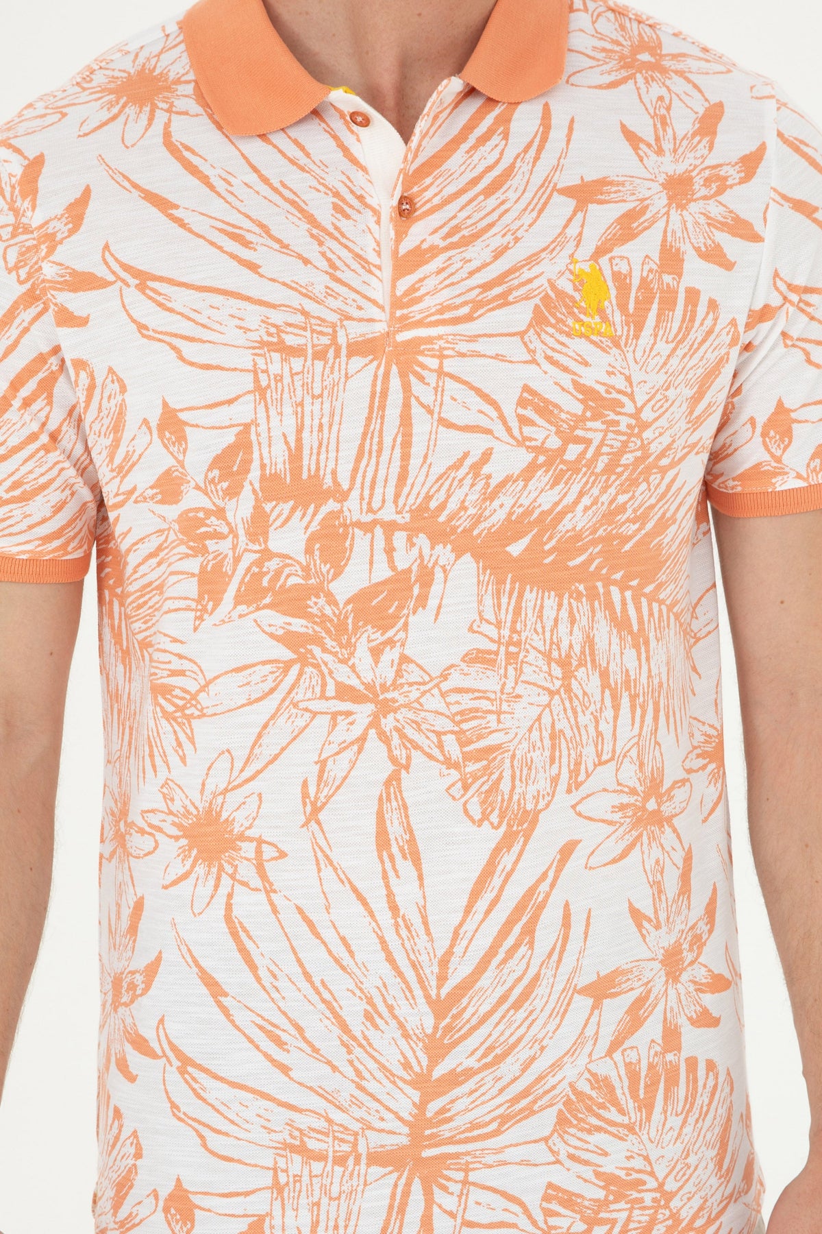 U.S. Polo Assn. muška polo majica boje lososa s cvjetnim printom