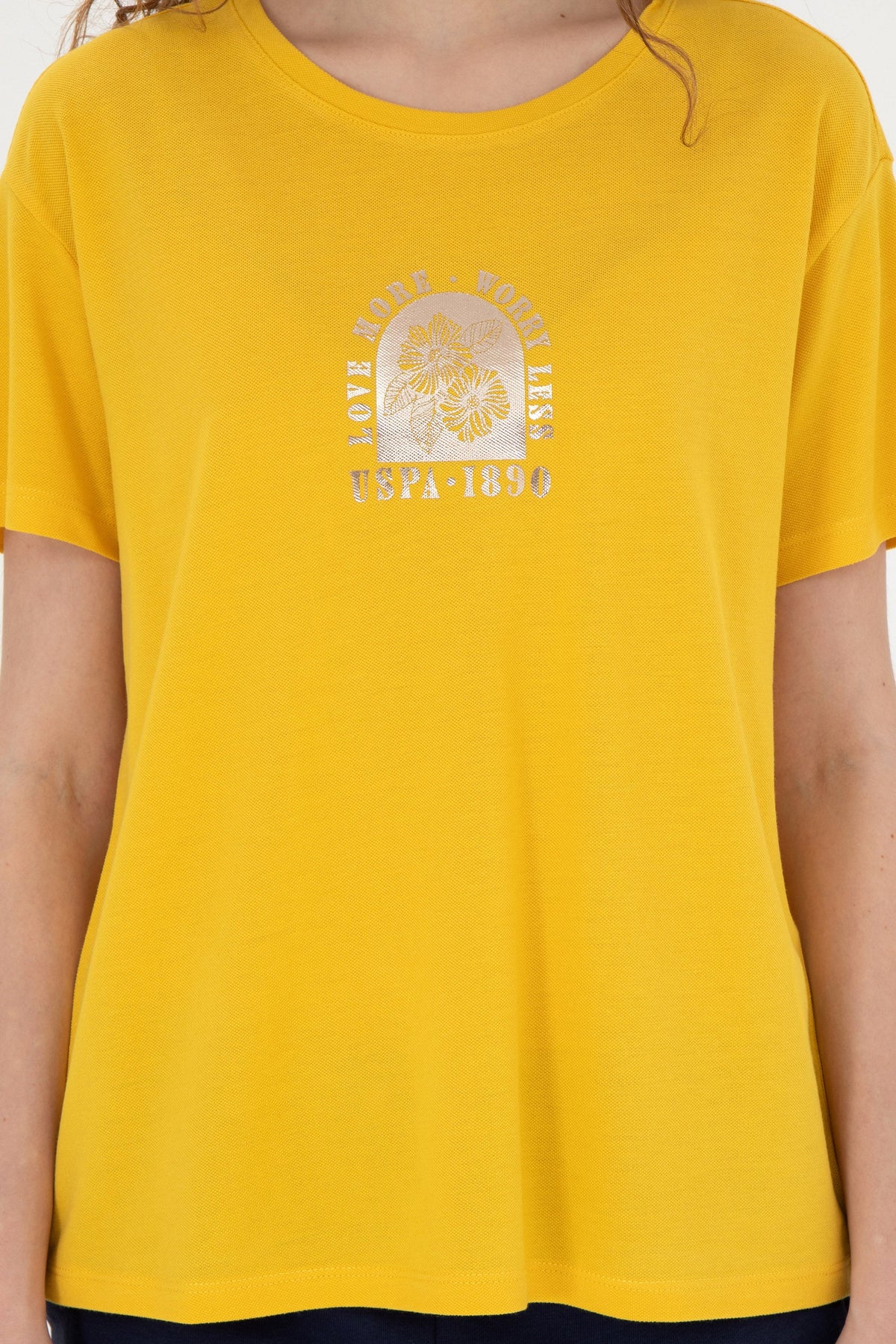 U.S. Polo Assn. žuta ženska majica s okruglim izrezom i printom