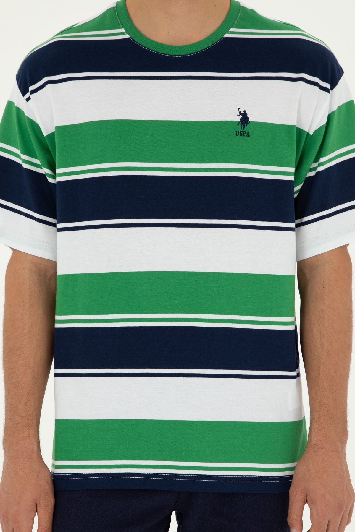 U.S. Polo Assn. zelena muška majica na široke pruge s okruglim izrezom
