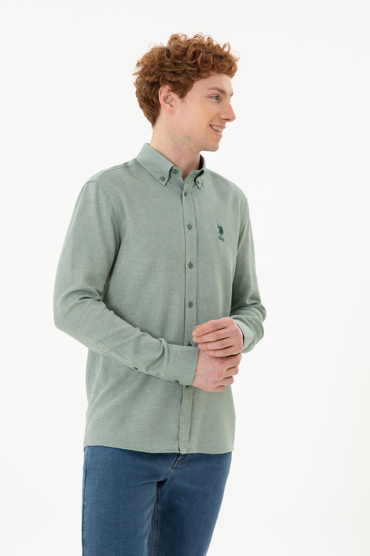 U.S. Polo Assn. zelena muška košulja s button-down kragnom