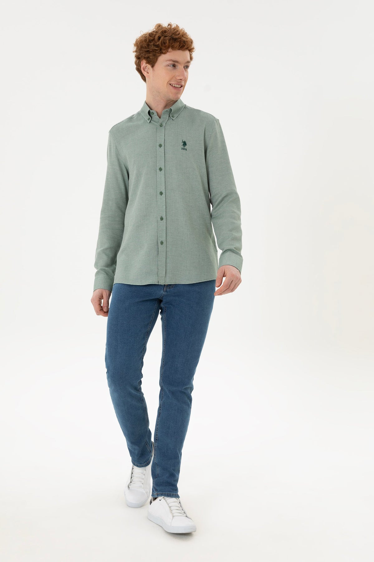 U.S. Polo Assn. zelena muška košulja s button-down kragnom
