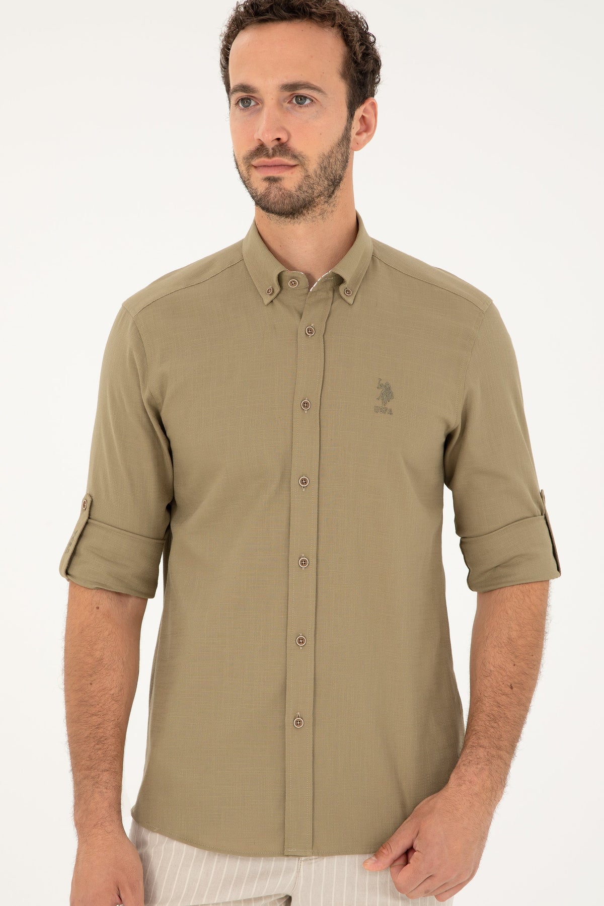 U.S. Polo Assn. khaki muška košulja s button-down kragnom