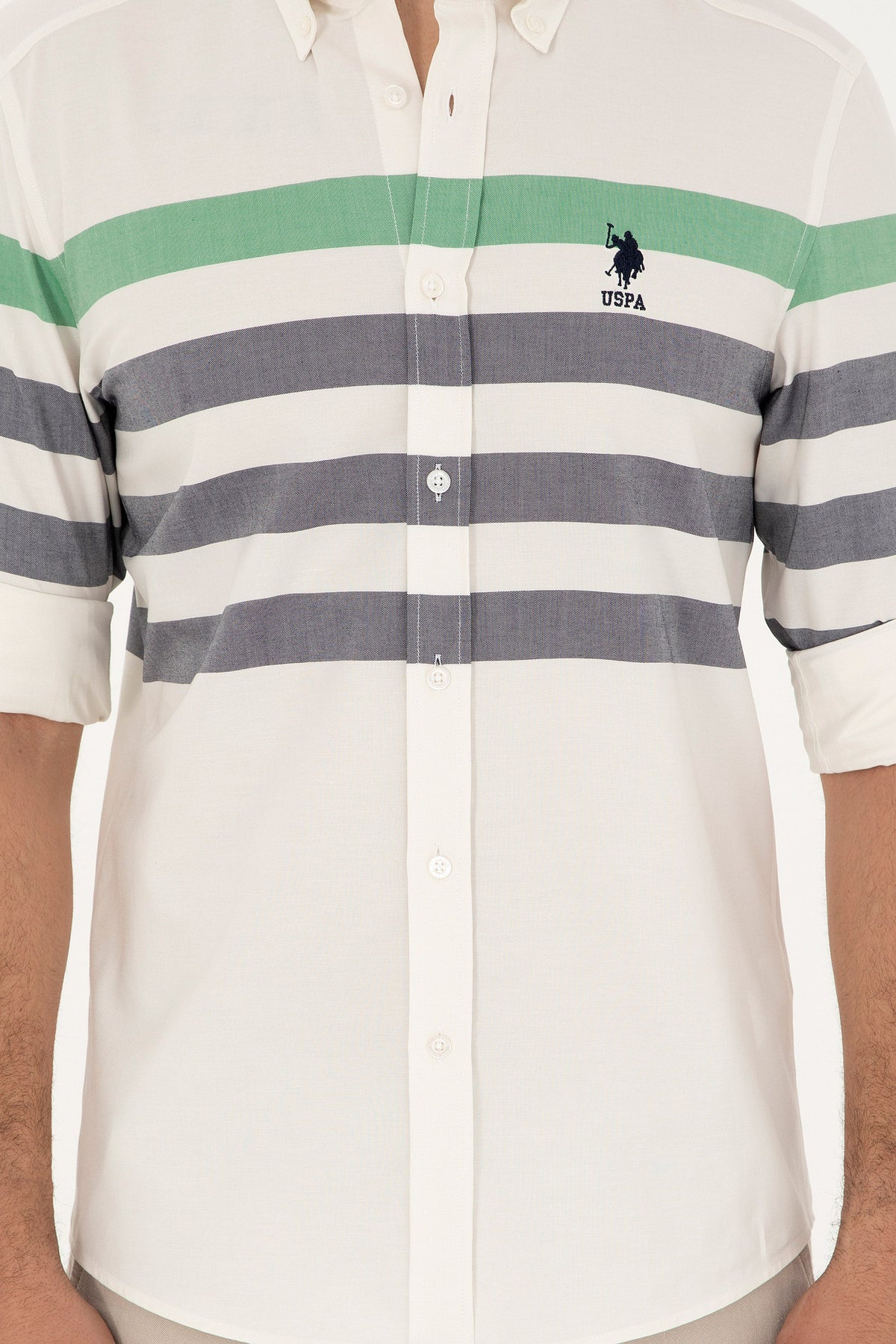 U.S. Polo Assn. bijela muška košulja s tamnim prugama na prsima