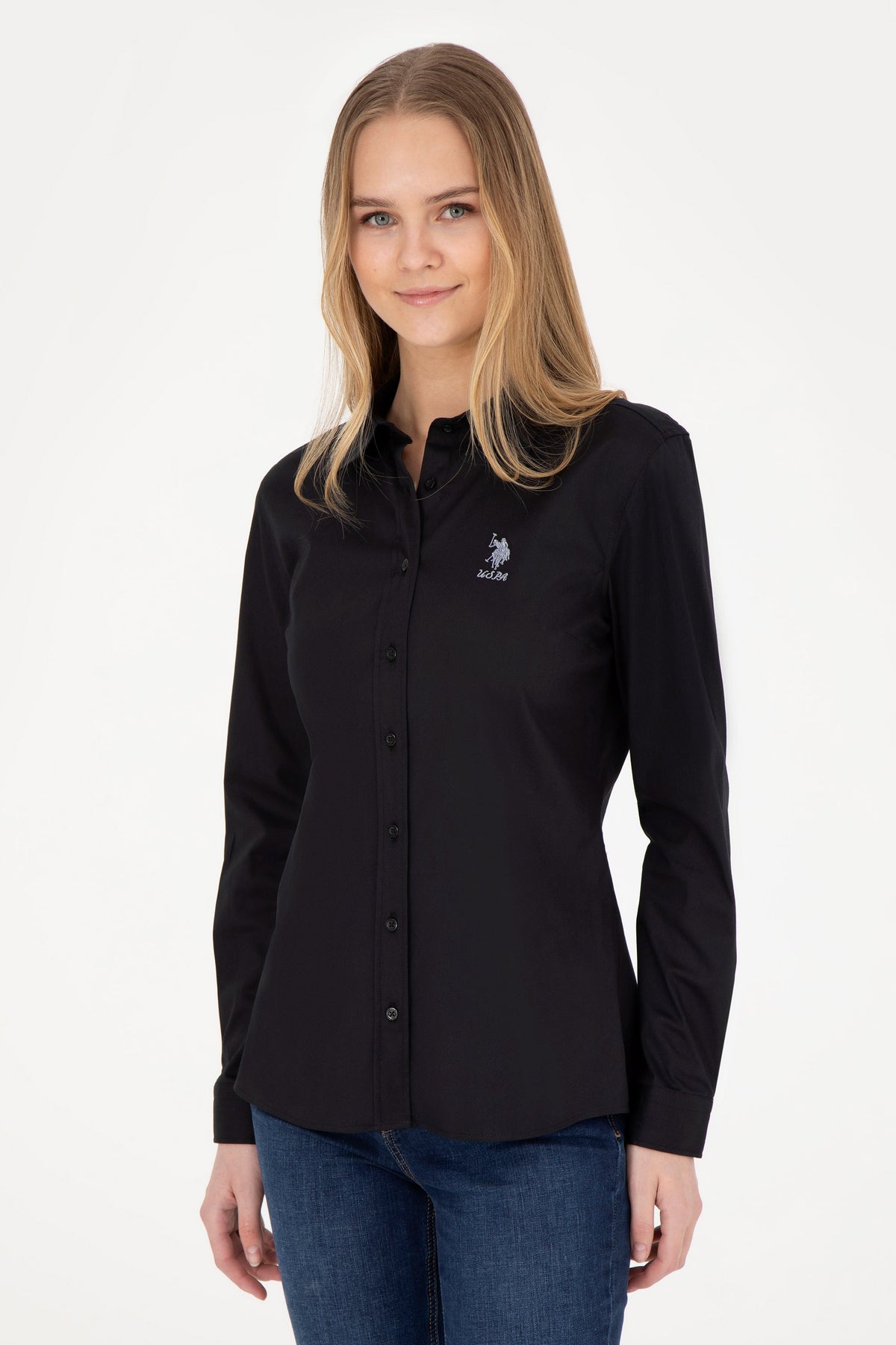 U.S. Polo Assn. crna ženska košulja sa srebrnim logotipom