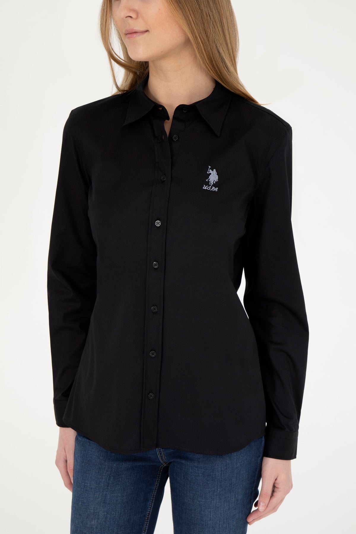 U.S. Polo Assn. crna ženska košulja sa srebrnim logotipom