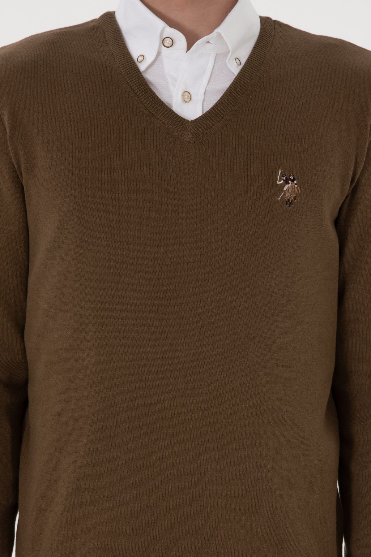 U.S. Polo Assn. kaki muški džemper s V-izrezom