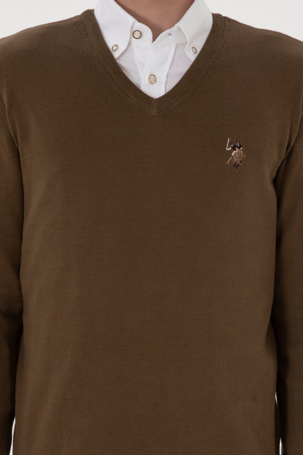 U.S. Polo Assn. khaki muški džemper s V izrezom