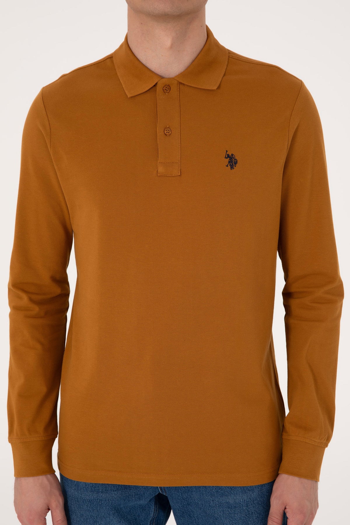 U.S. Polo Assn. smeđa muška majica dugih rukava s polo kragnom