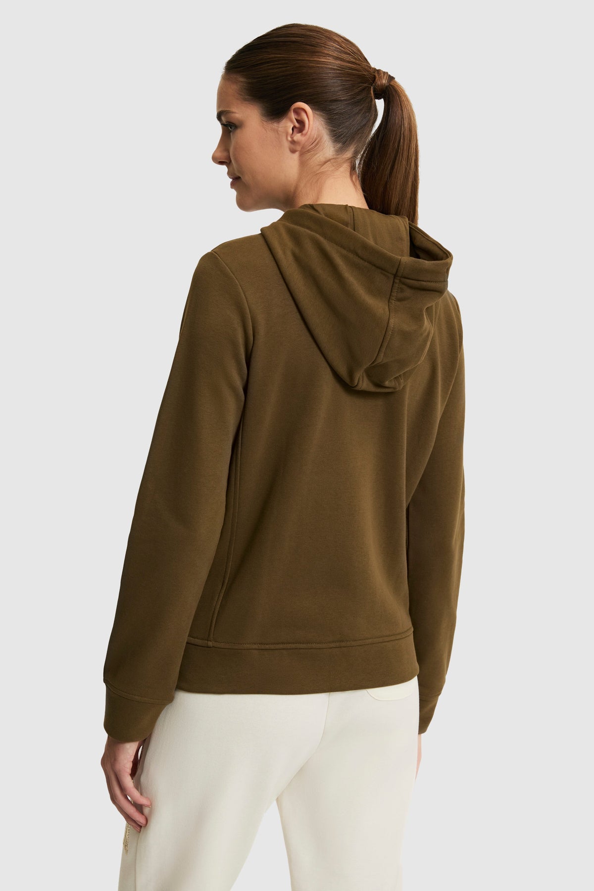 U.S. Polo Assn. khaki ženska majica dugih rukava s kapuljačom, rajsferšlusom i zlatnim logotipom