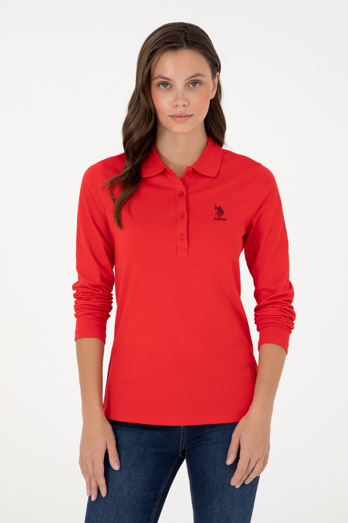U.S. Polo Assn. crvena ženska majica dugih rukava s polo kragnom
