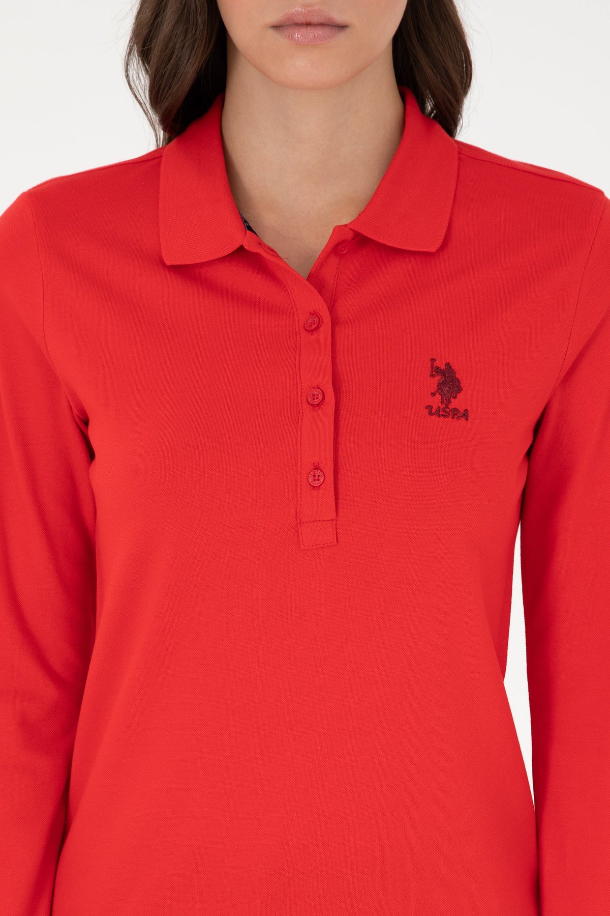 U.S. Polo Assn. crvena ženska majica dugih rukava s polo kragnom