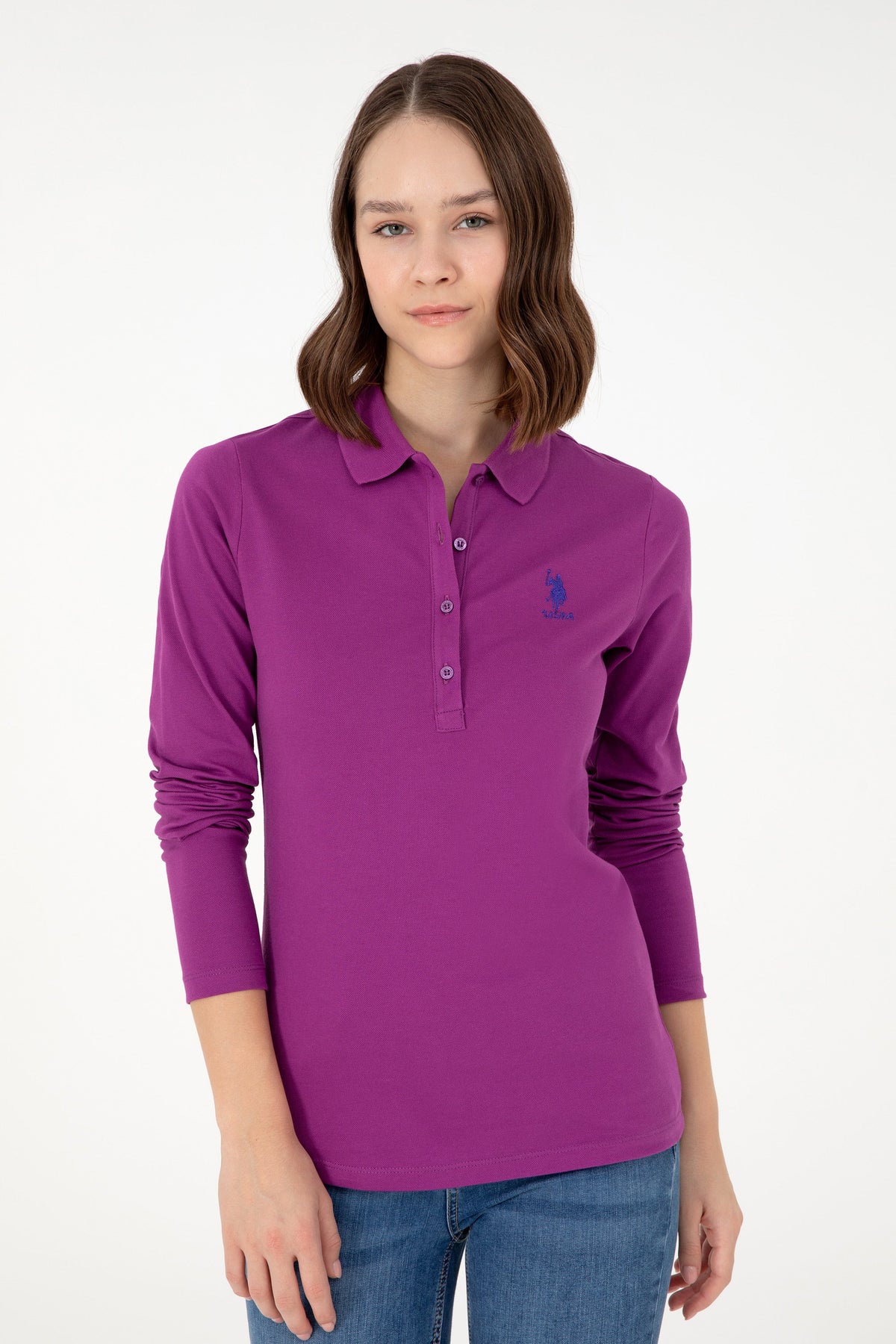 U.S. Polo Assn. ljubičasta ženska majica dugih rukava s polo kragnom