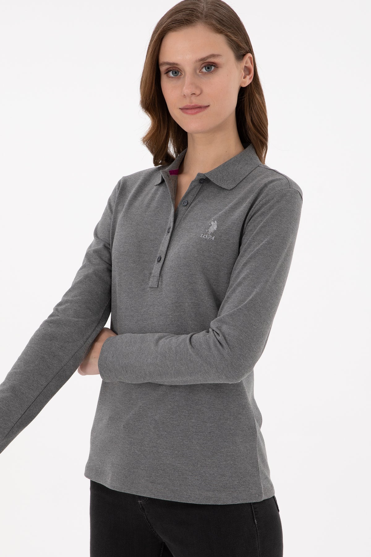 U.S. Polo Assn. siva ženska polo majica dugih rukava