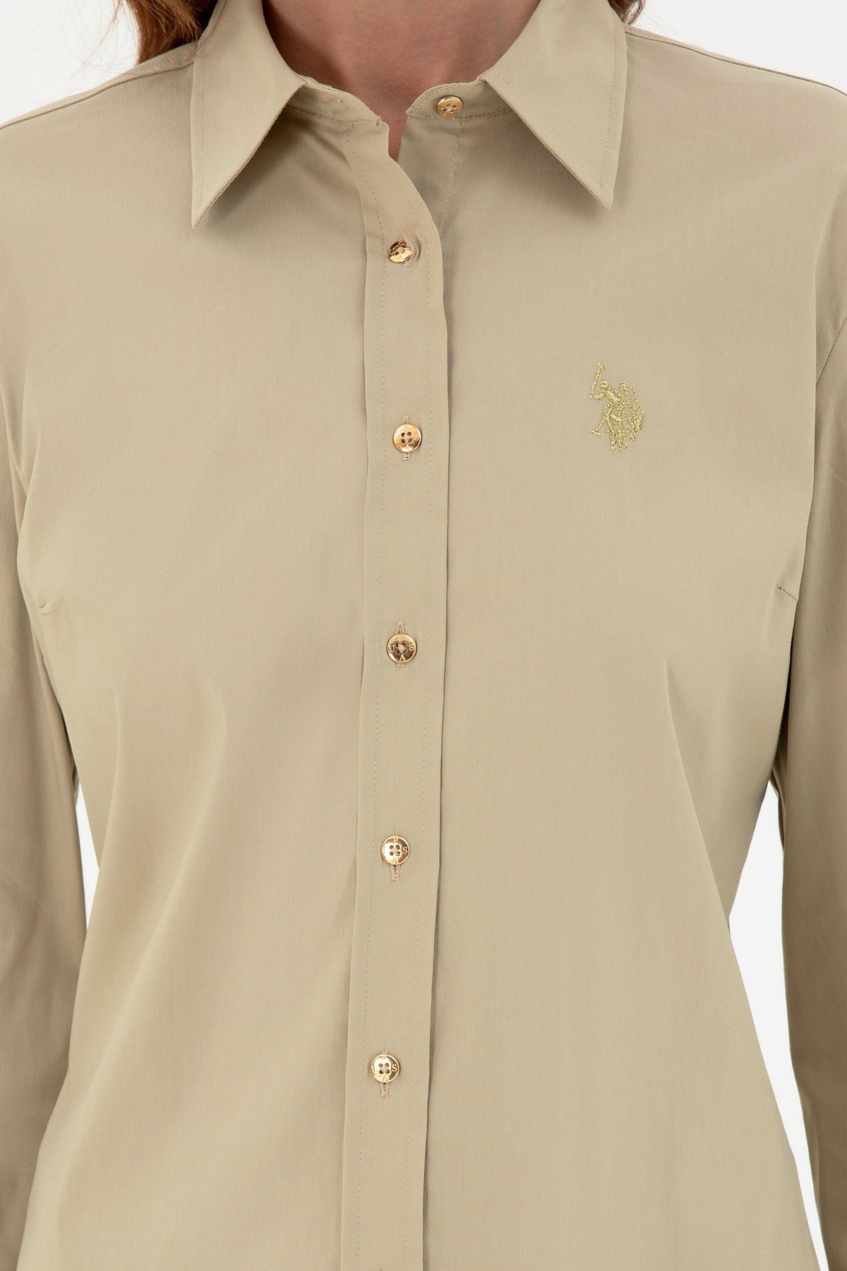 U.S. Polo Assn. khaki ženska košulja sa zlatnim dugmadima