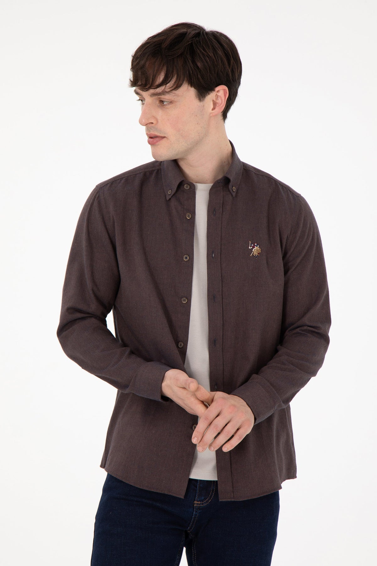 U.S. Polo Assn. smeđa muška košulja s button-down kragnom
