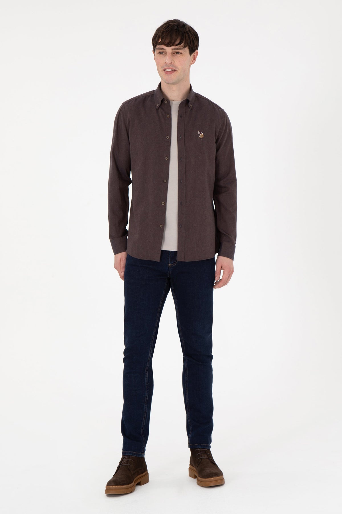 U.S. Polo Assn. smeđa muška košulja s button-down kragnom
