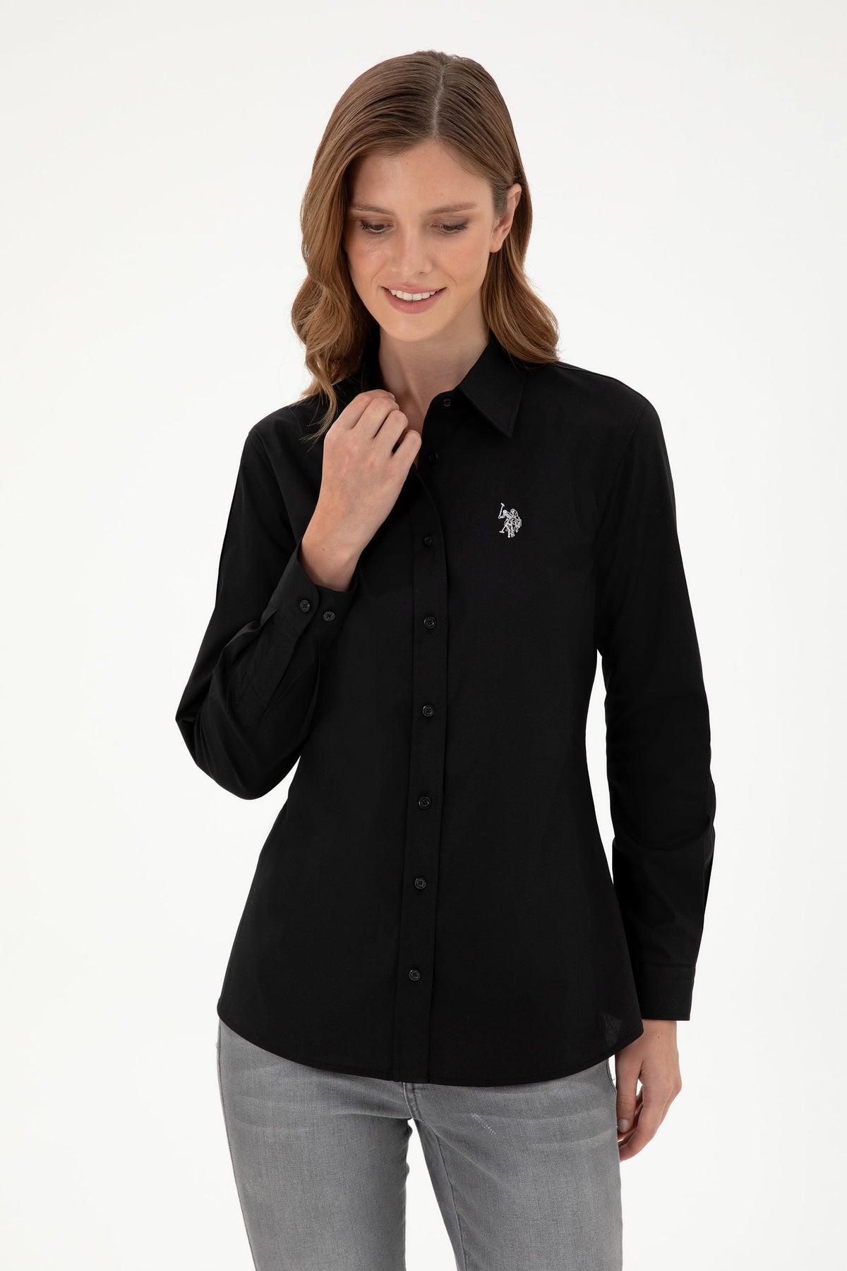U.S. Polo Assn. crna ženska košulja s tonskim logotipom