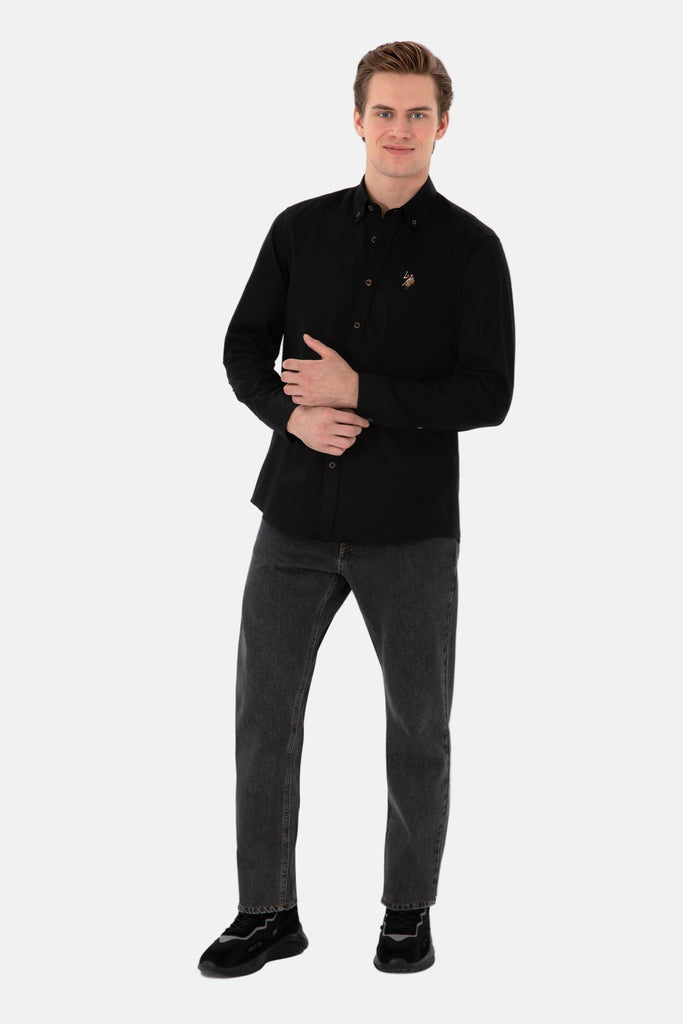 U.S. Polo Assn. crna muška košulja dugih rukava sa logom-[SKU]