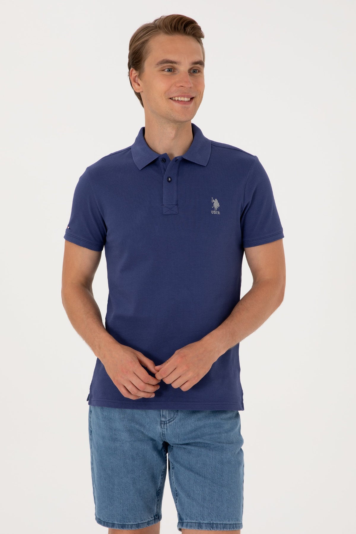 U.S. Polo Assn. plava muška polo majica s logom u istom tonu