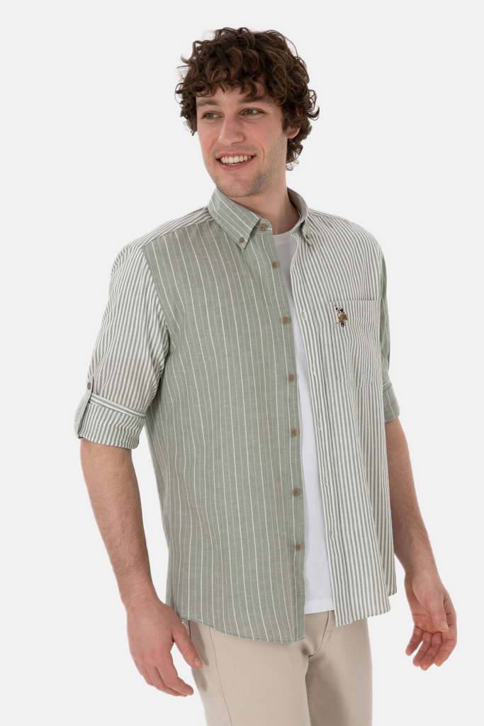 U.S. Polo Assn. khaki muška košulja sa prugastim uzorkom-[SKU]