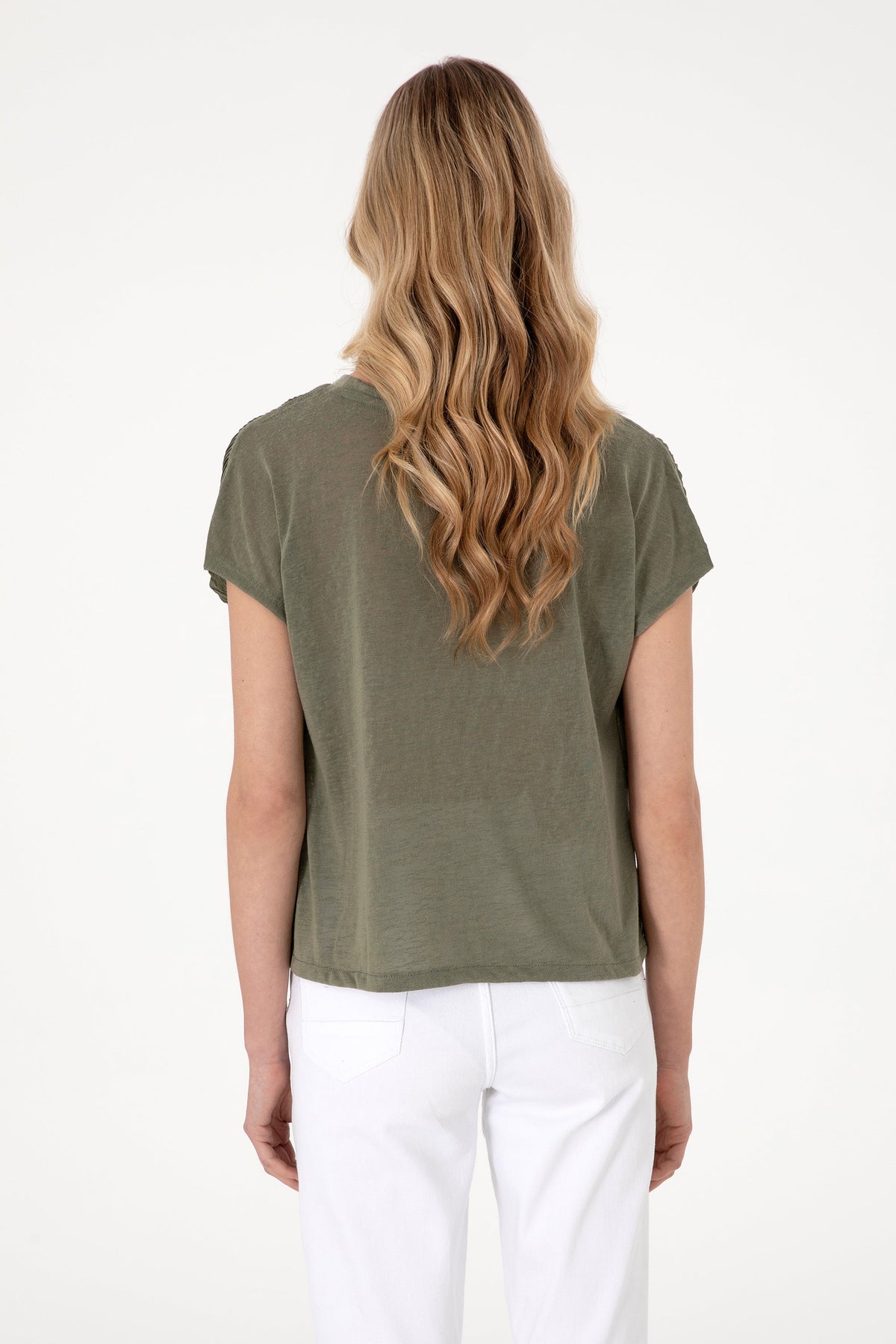 U.S. Polo Assn. khaki ženska majica naborane teksture s elastičnim rubom
