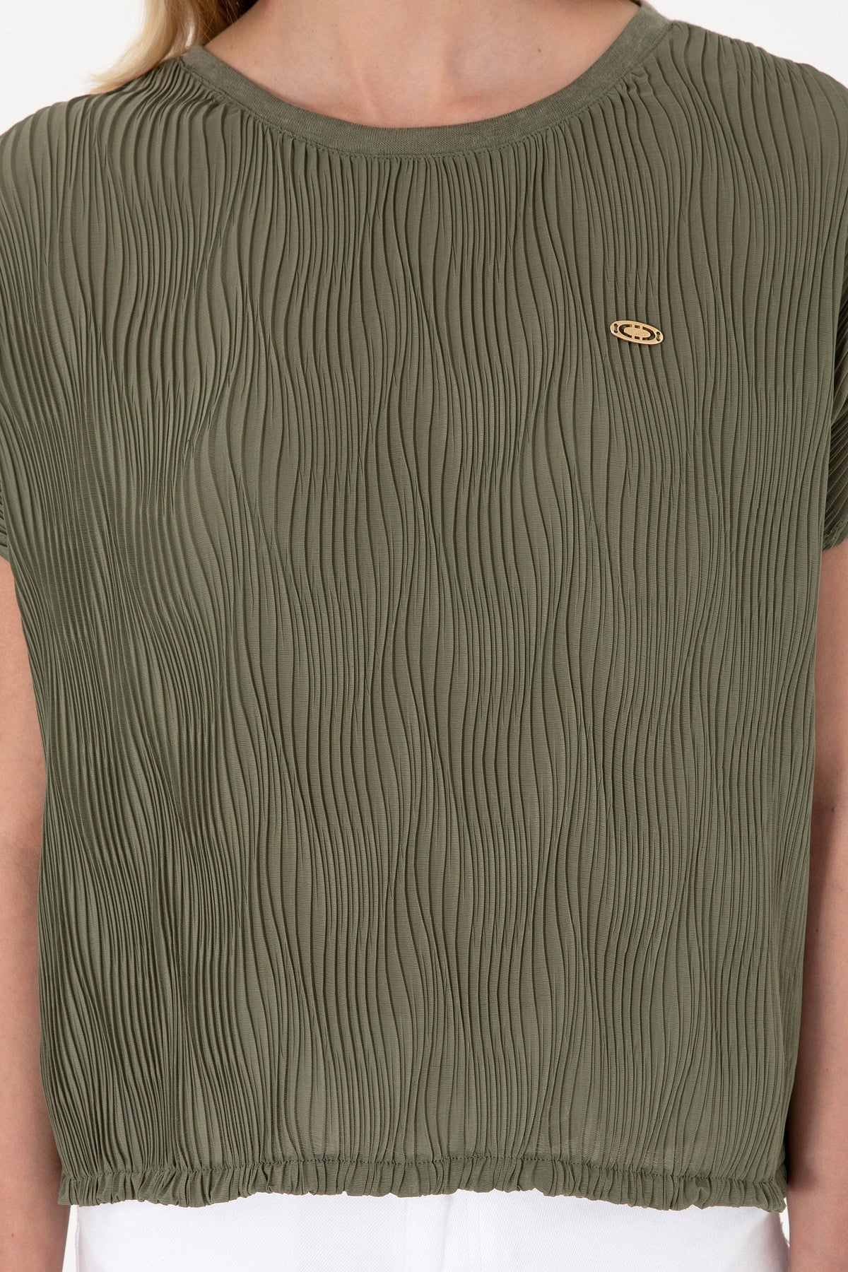 U.S. Polo Assn. khaki ženska majica naborane teksture s elastičnim rubom