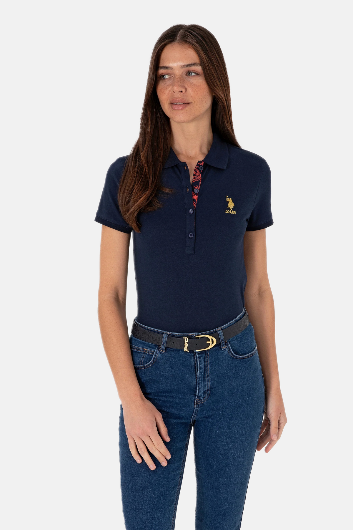 U.S. Polo Assn. teget plava ženska majica s uzorkom na ovratniku