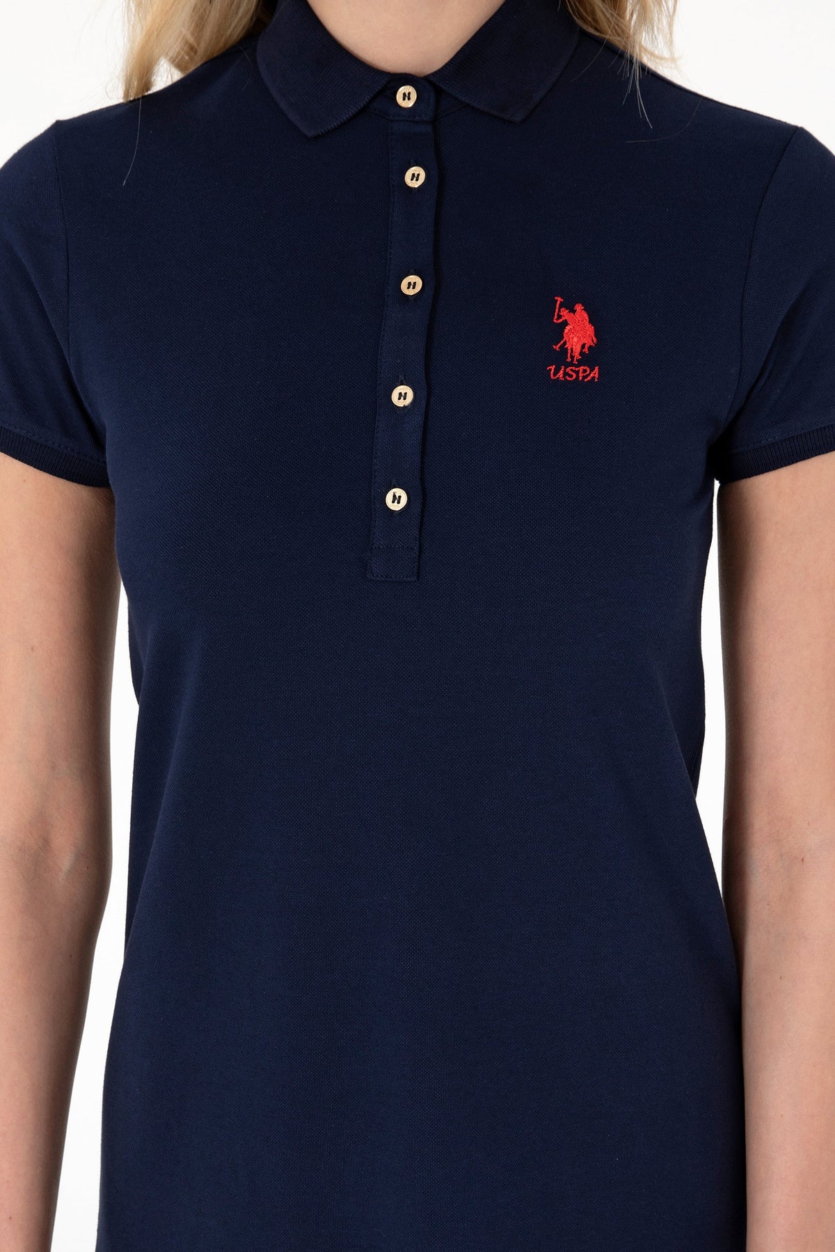 U.S. Polo Assn. teget ženska haljina ravnog kroja s polo kragnom kratkih rukava