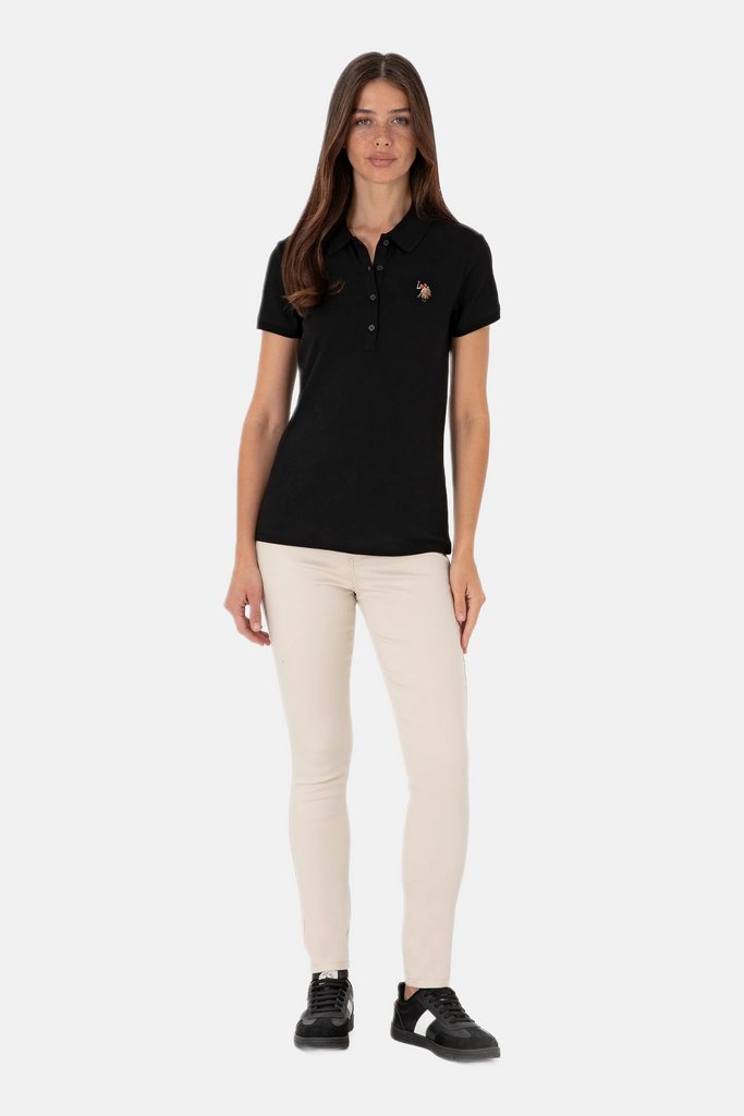 U.S. Polo Assn. crna ženska majica s detaljima u boji-[SKU]