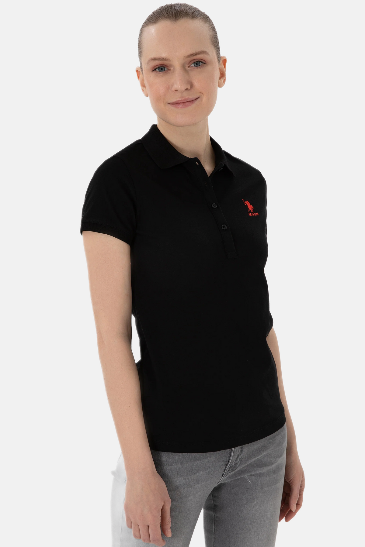 U.S. Polo Assn. crna ženska polo majica kratkih rukava sa crvenim logom