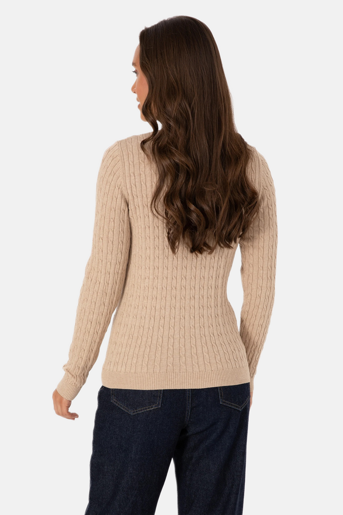 U.S. Polo Assn. bež ženski džemper na V izrez-[SKU]