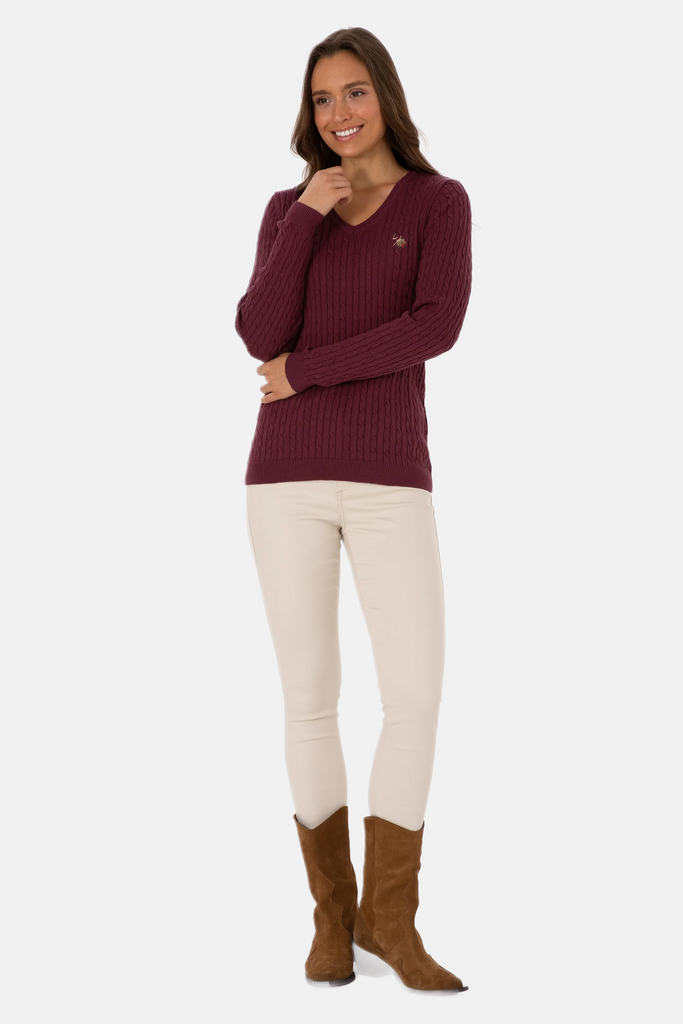 U.S. Polo Assn. bordo ženski džemper na V izrez-[SKU]