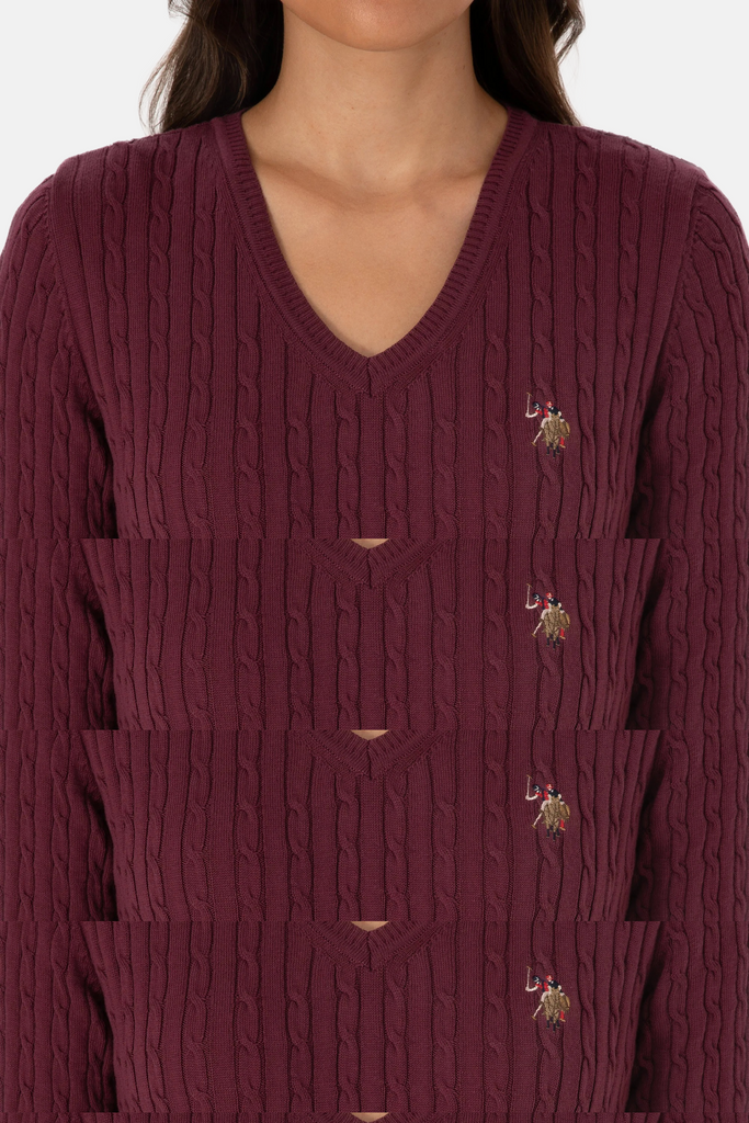 U.S. Polo Assn. bordo ženski džemper na V izrez-[SKU]