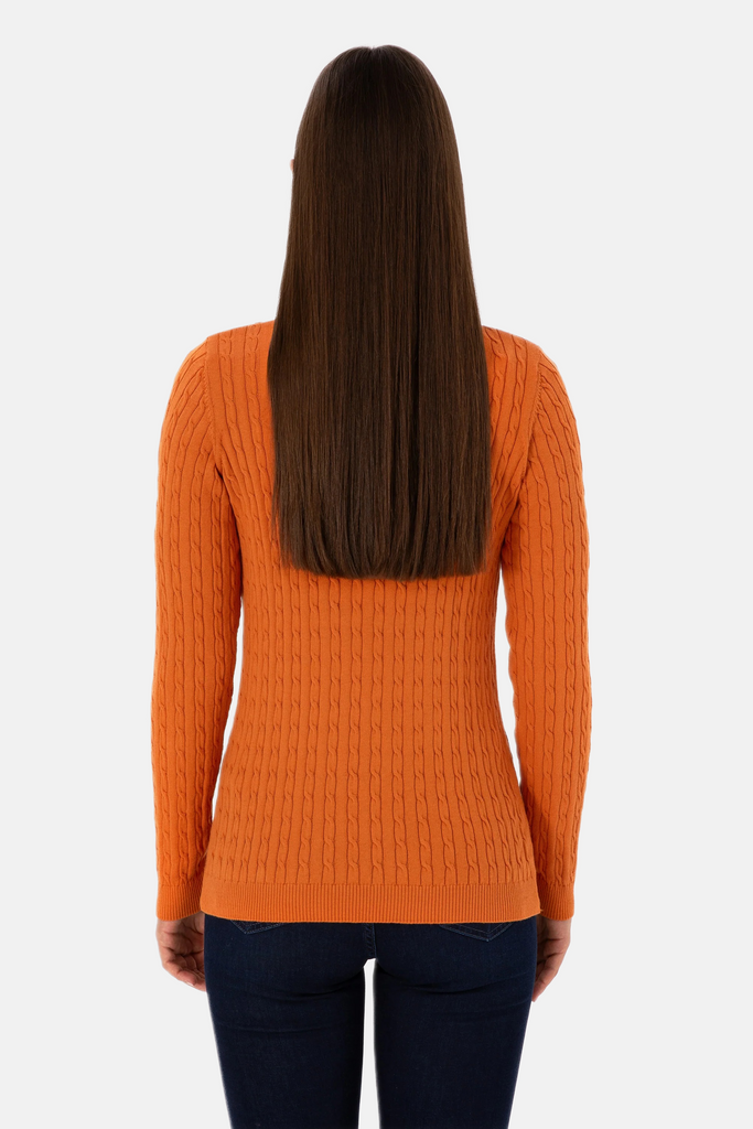 U.S. Polo Assn. narandžasti ženski džemper na V izrez-[SKU]
