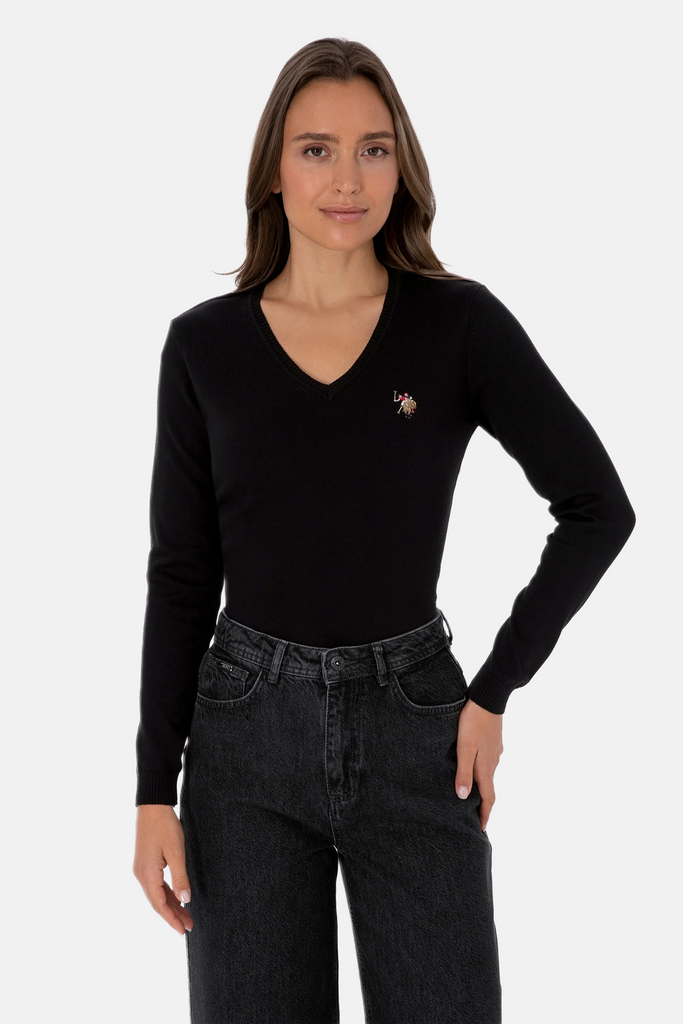 U.S. Polo Assn. crni ženski džemper na V izrez-[SKU]