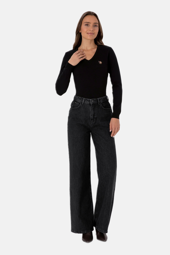 U.S. Polo Assn. crni ženski džemper na V izrez-[SKU]