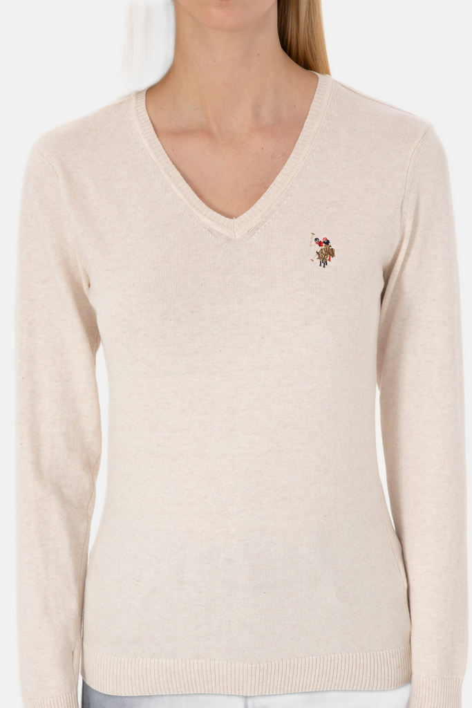 U.S. Polo Assn. bež ženski džemper na V izrez-[SKU]