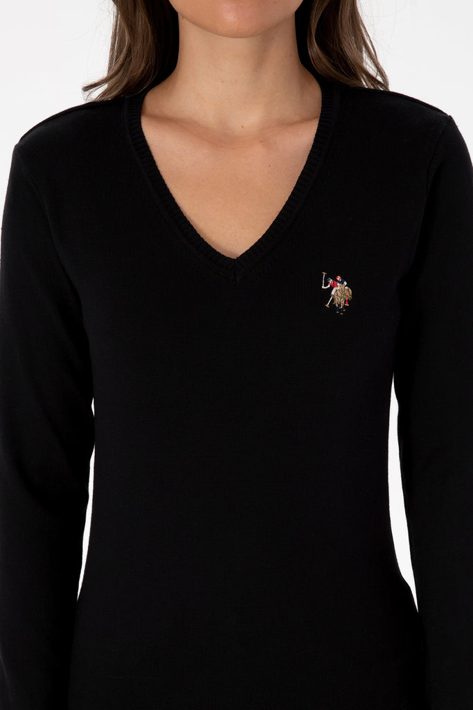 U.S. Polo Assn. crni ženski džemper na V izrez-[SKU]