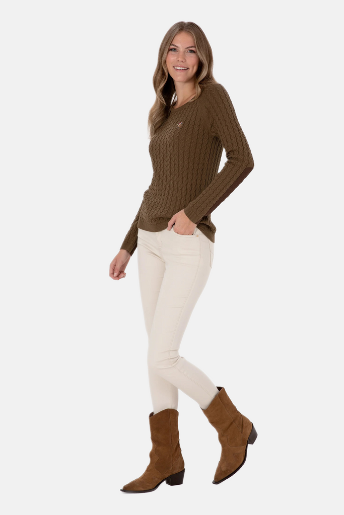 U.S. Polo Assn. khaki ženski džemper okrugli izrez-[SKU]