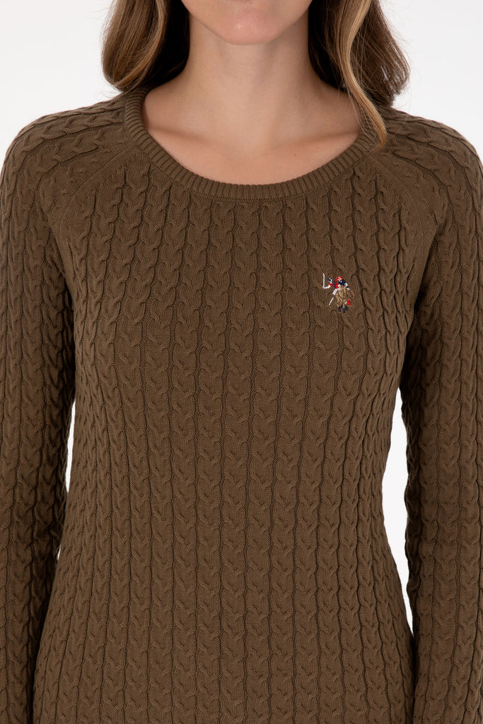 U.S. Polo Assn. khaki ženski džemper okrugli izrez-[SKU]