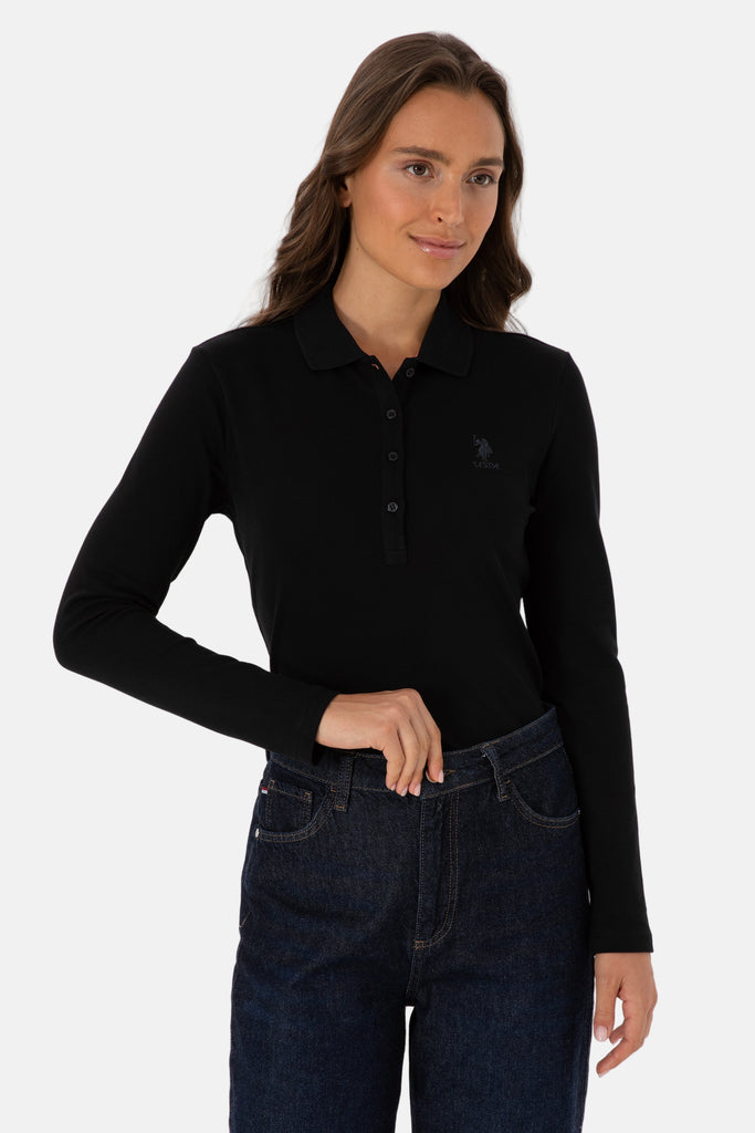 U.S. Polo Assn. crna ženska polo majica dugih rukava-[SKU]
