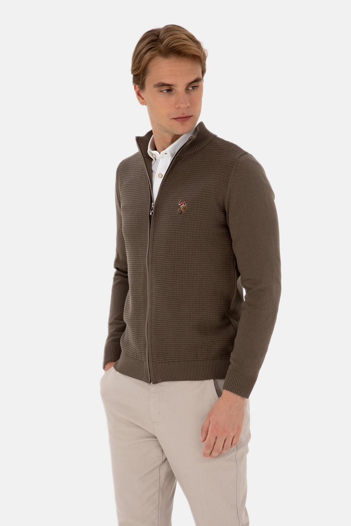 U.S. Polo Assn. smeđi muški džemper sa rajsferšlusom-[SKU]