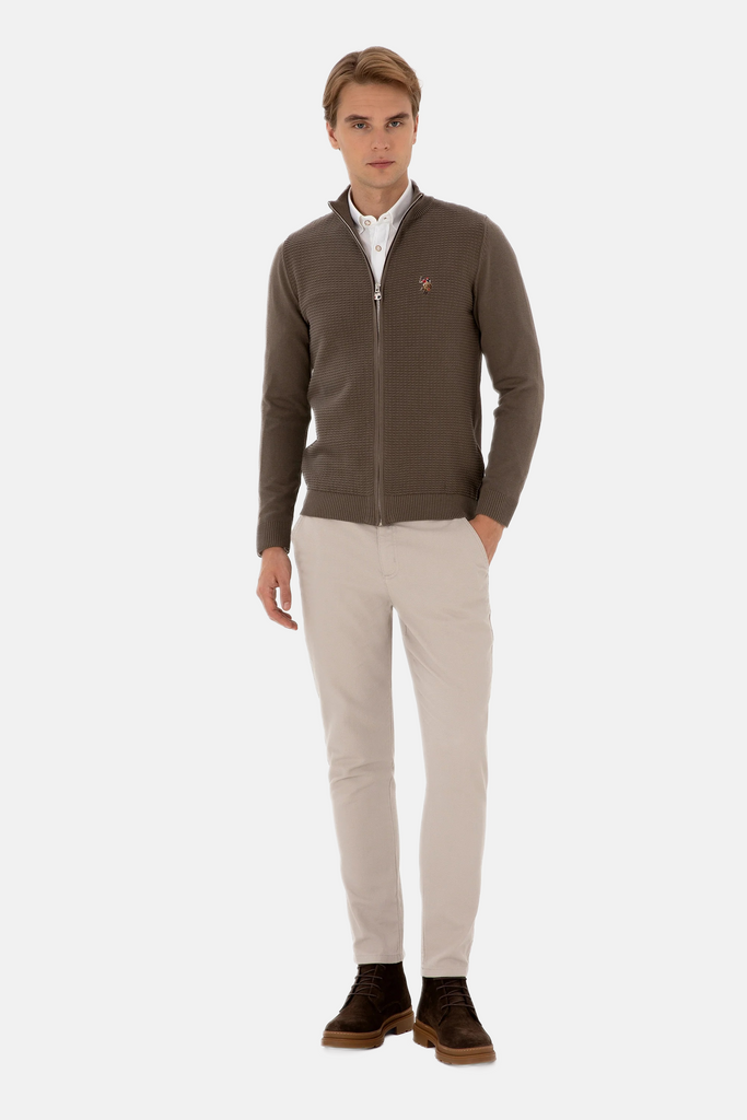 U.S. Polo Assn. smeđi muški džemper sa rajsferšlusom-[SKU]