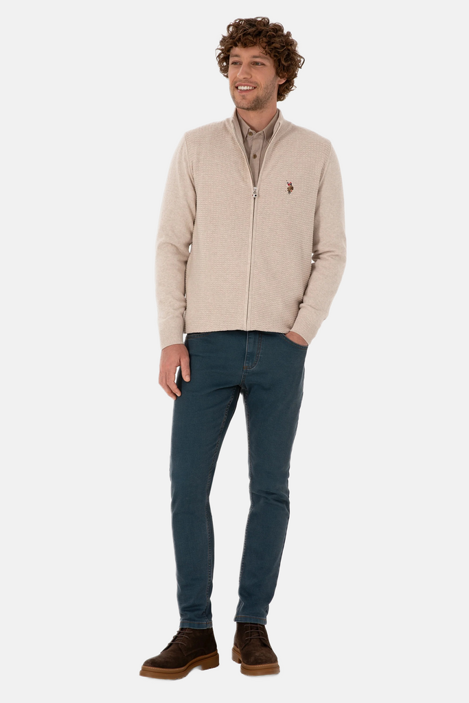 U.S. Polo Assn. bež muški džemper sa rajsferšlusom-[SKU]