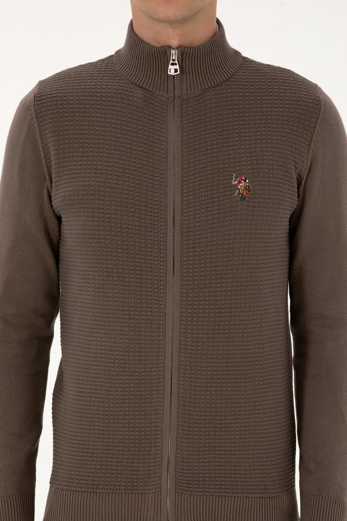 U.S. Polo Assn. smeđi muški džemper sa rajsferšlusom-[SKU]