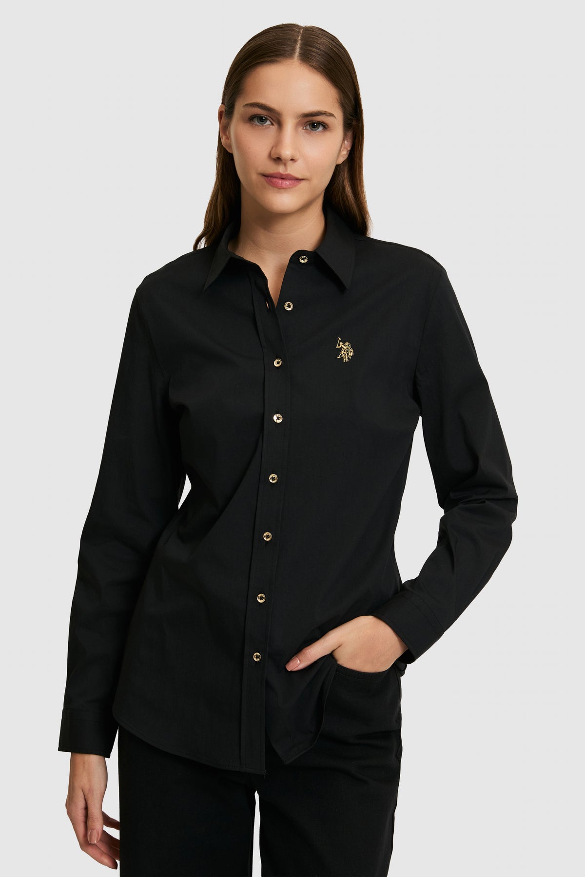 U.S. Polo Assn. crna ženska košulja sa zlatnim logom