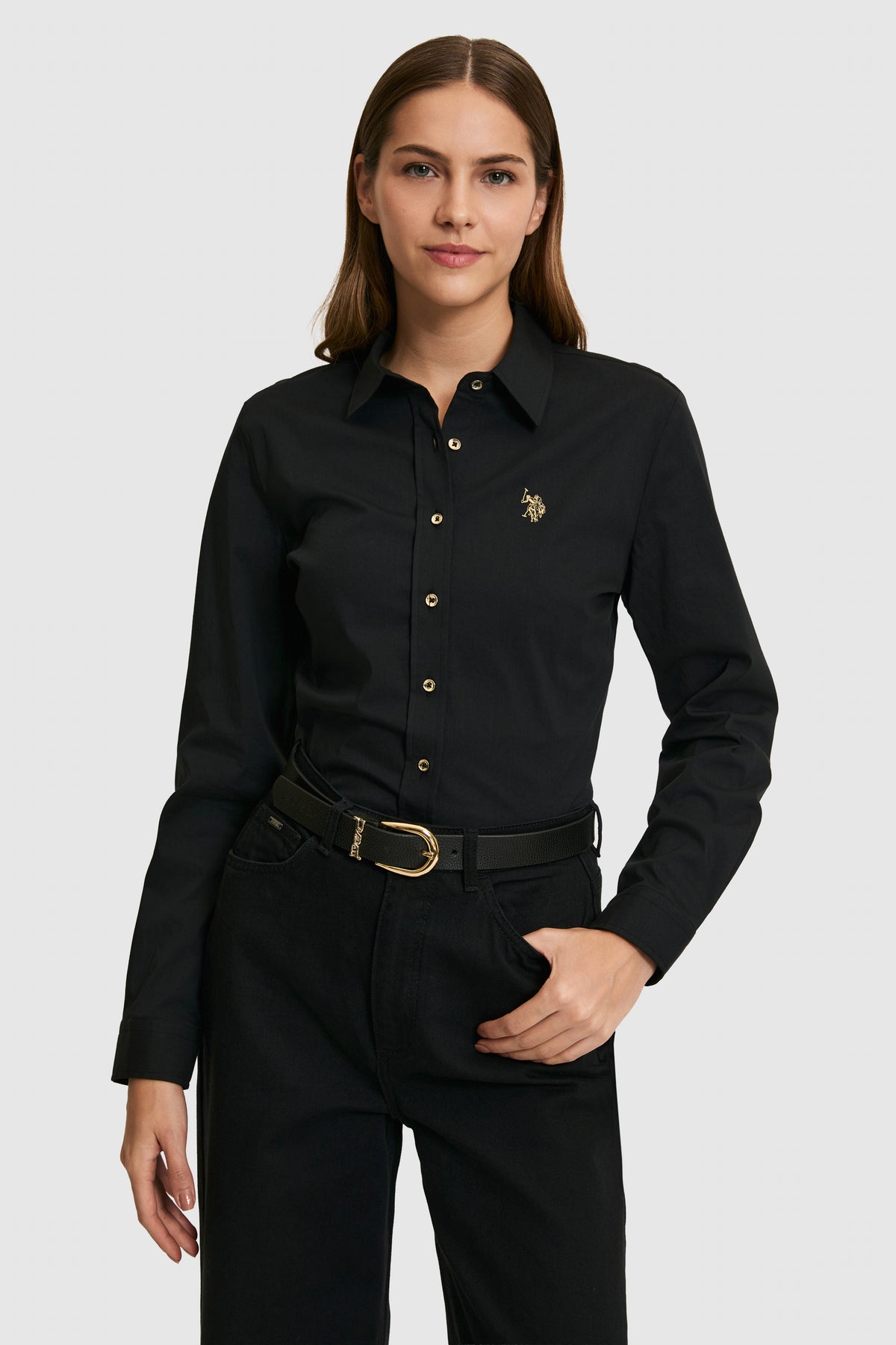 U.S. Polo Assn. crna ženska košulja sa zlatnim logom
