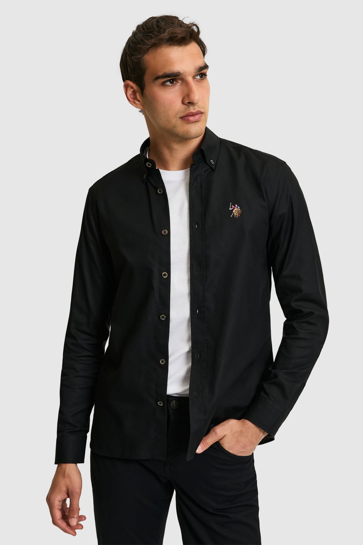 U.S. Polo Assn. crna muška uska button-down košulja