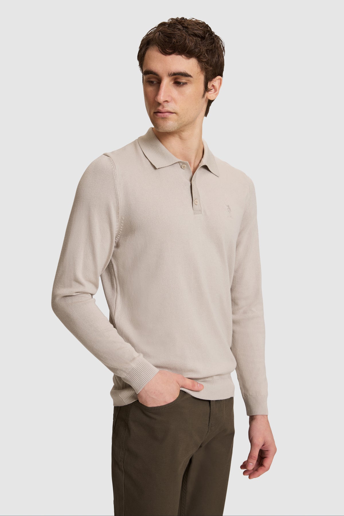 U.S. Polo Assn. bež muška polo majica dugih rukava